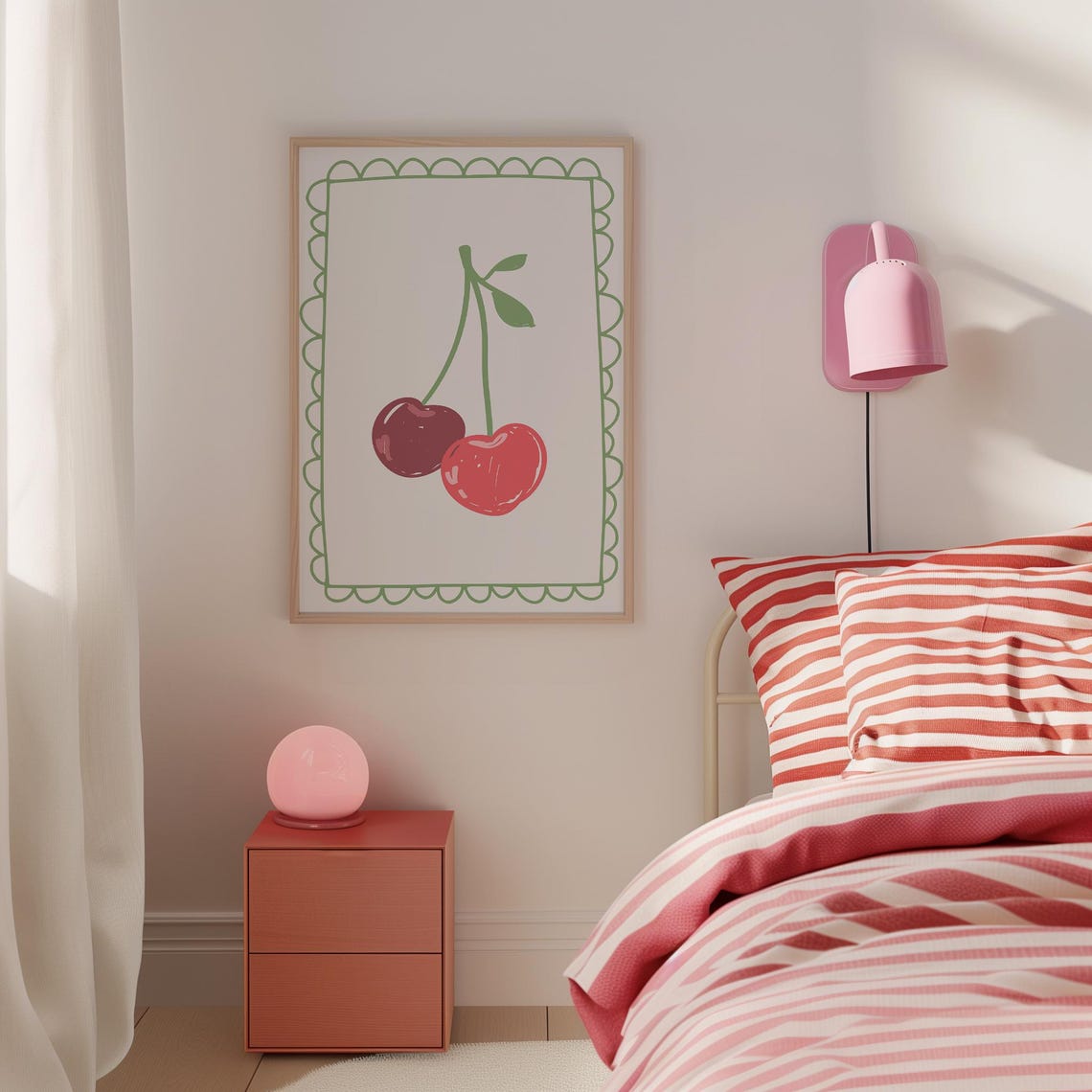 Hand Drawn Cherry Illustration Scalloped Border Preppy Kitchen Poster - Image 5
