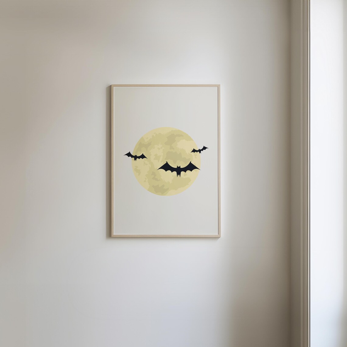 Bats Flying Over a Golden Full Moon Neutral Minimalist Halloween Poster - Image 5