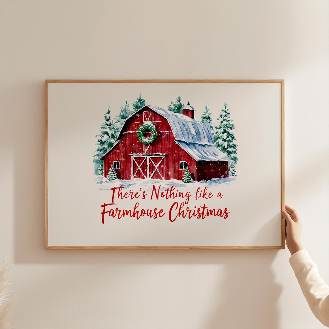 There's Nothing Like a Farmhouse Christmas Red Barn Winter Poster - Image 3