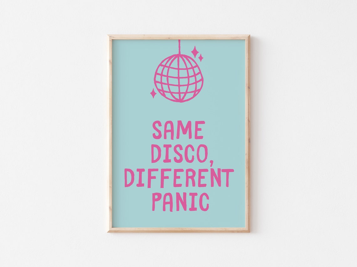 Same Disco Different Panic Pink Disco Ball Typography Poster - Image 3