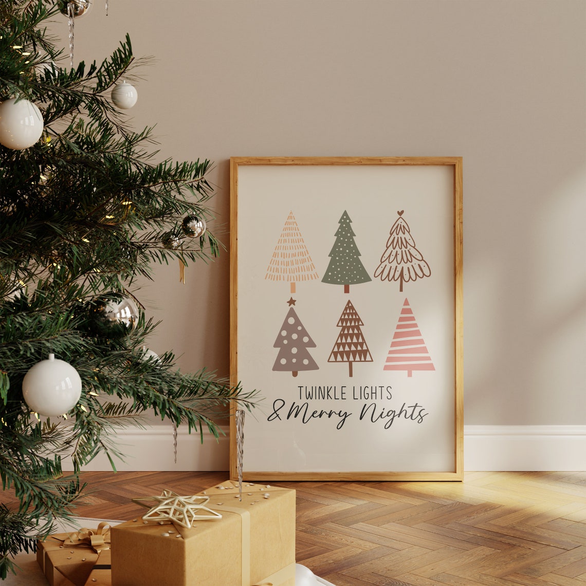 Twinkle Lights And Merry Nights Six Boho Trees Holiday Print - Image 4