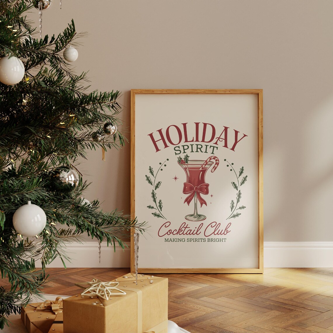 Holiday Spirit Cocktail Club Christmas Poster with Festive Martini - Image 2
