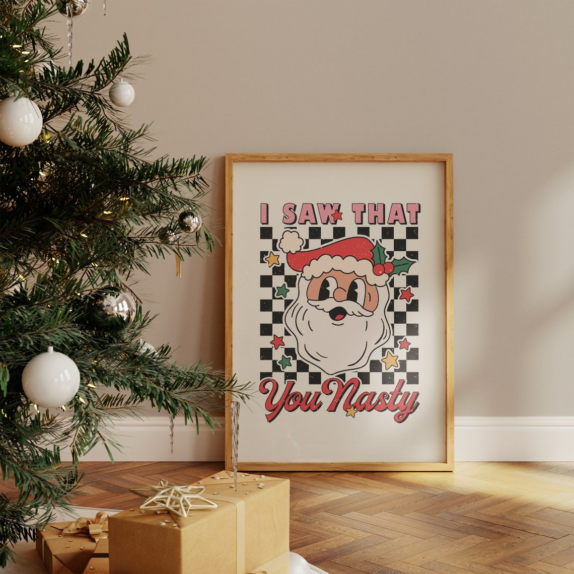 I Saw That You Nasty Print Retro Christmas Funny Christmas Print Groovy Christmas Decor Festive Holiday Print Trendy Adult Christmas - Image 4