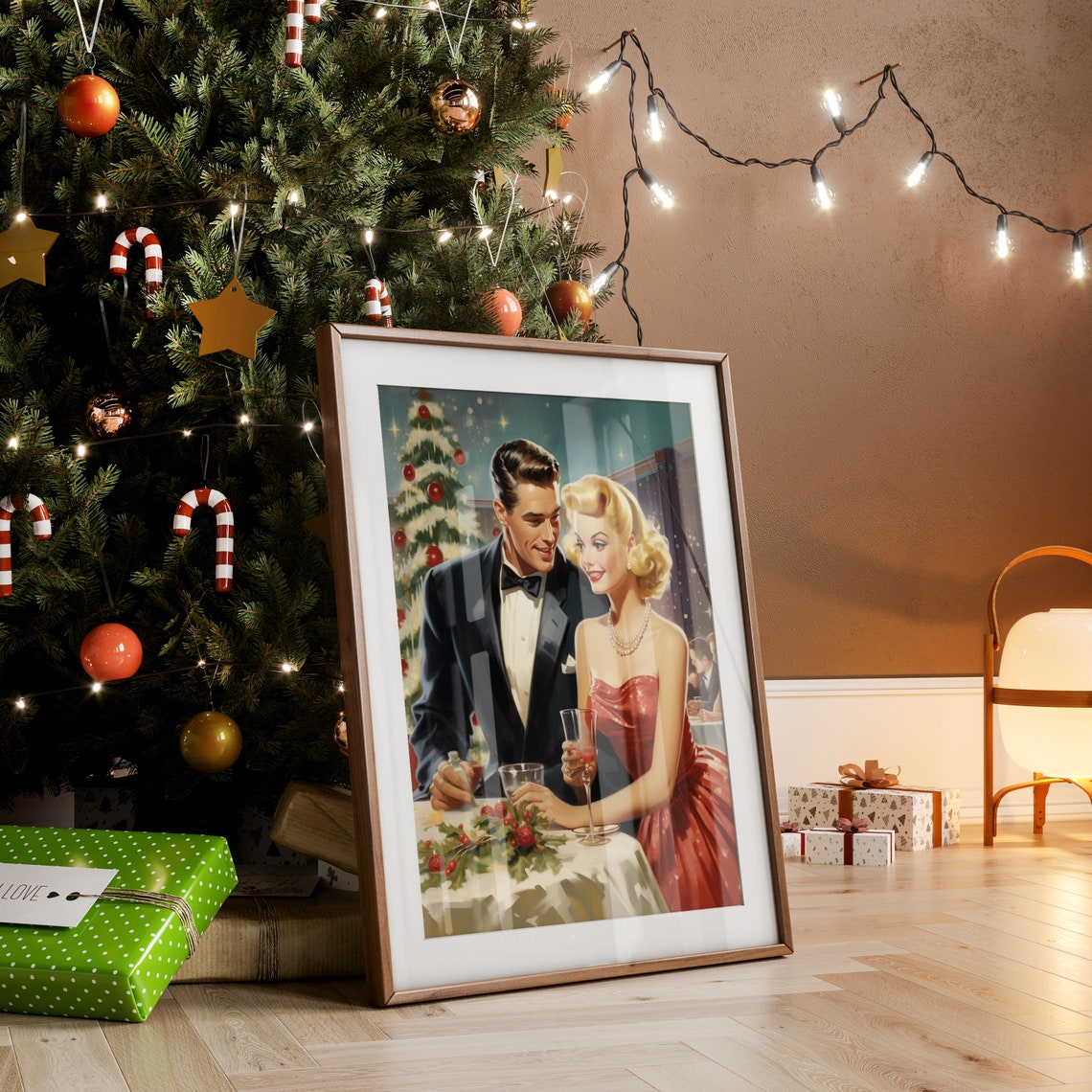 Retro 1950s Christmas Party Couple Vintage Holiday Dinner Poster - Image 4