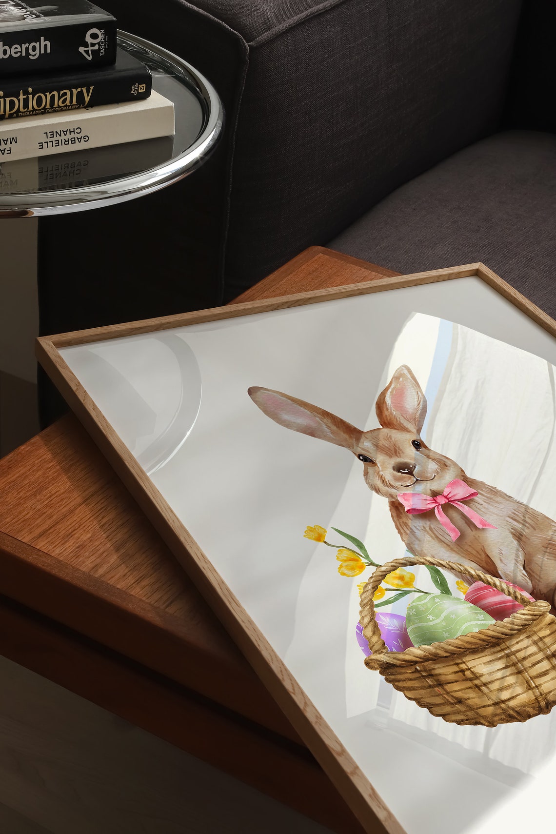 Easter Bunny with a Basket of Painted Eggs Watercolor Poster - Image 3