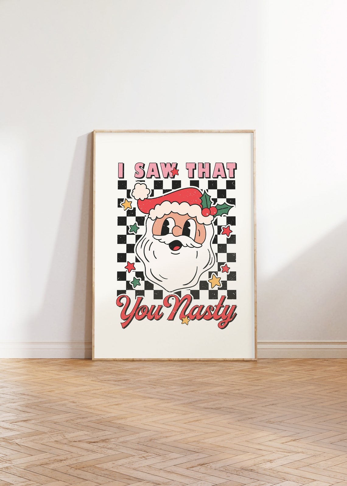 I Saw That You Nasty Retro Santa Claus Funny Christmas Poster - Image 3