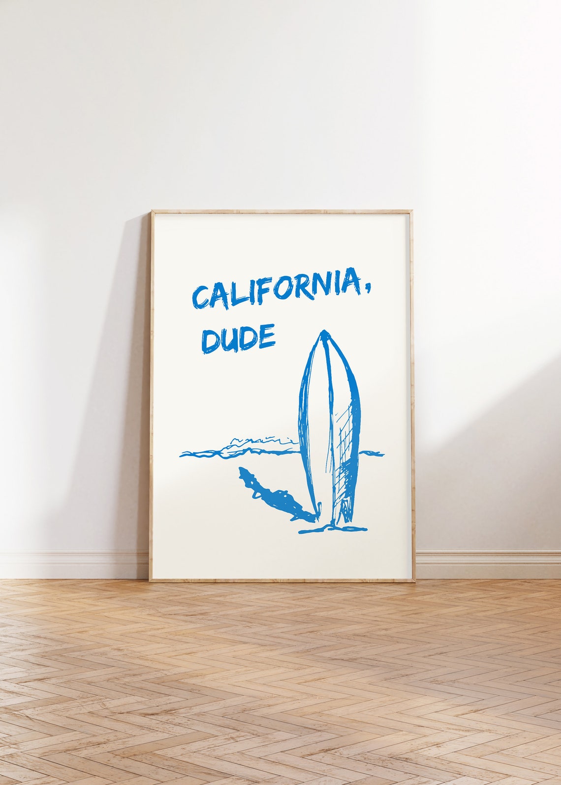 California Dude Surfboard Blue Line Art Beach Surf Style Poster - Image 2