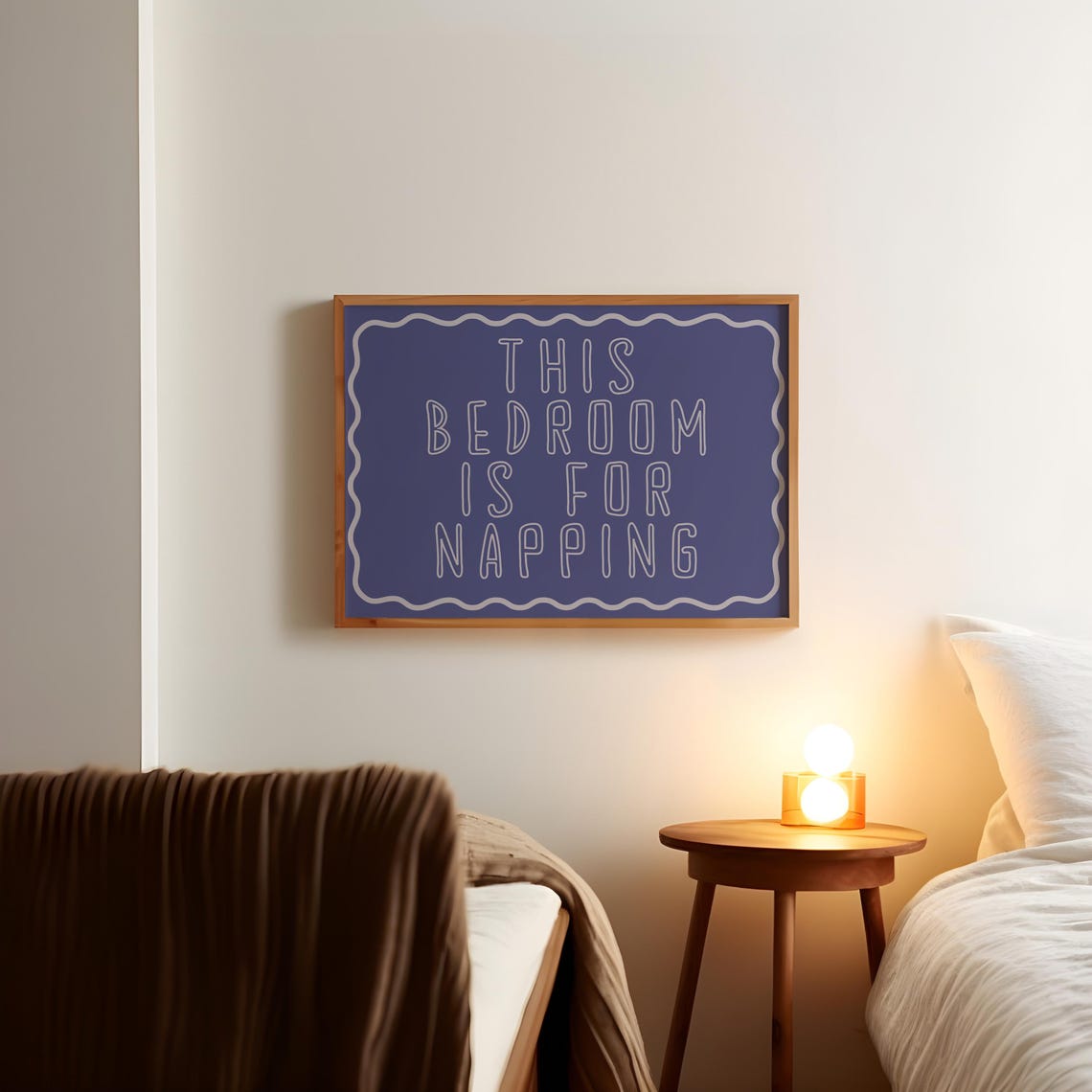This Bedroom Is For Napping Navy White Outline Typography Poster - Image 4
