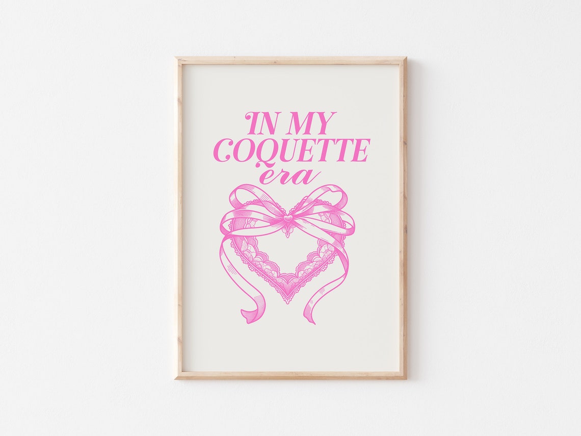In My Coquette Era Pink Lace Bow Heart Script Typography Poster - Image 5