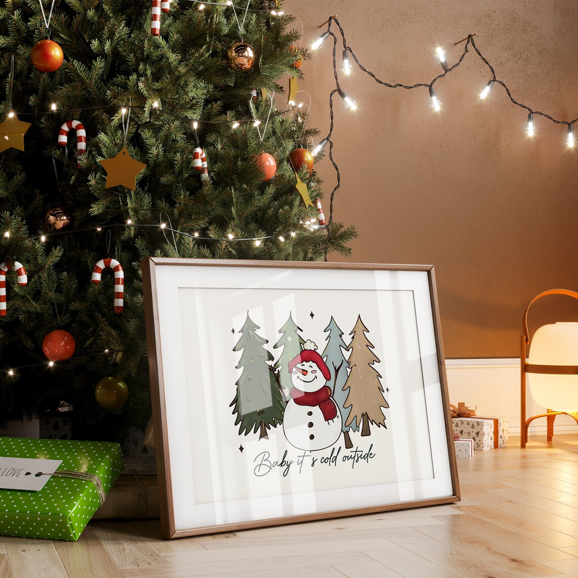 Baby It's Cold Outside Happy Snowman Among Winter Woods Poster - Image 2