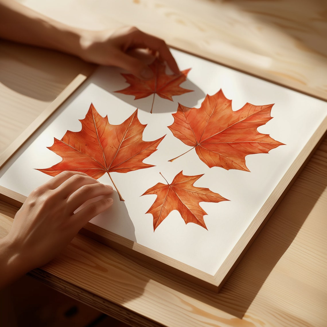 Four Burnt Orange Watercolor Maple Leaves Botanical Fall Poster - Image 5