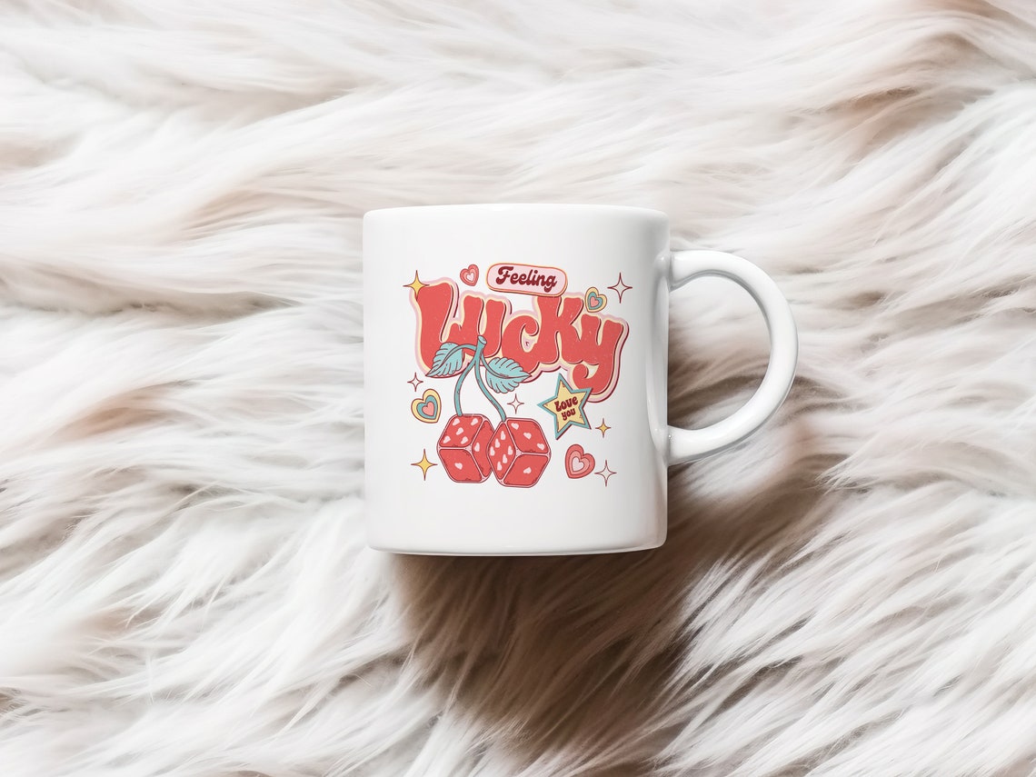 Feeling Lucky Cherry Dice Retro Red Lucky Valentine Quote Poster - Image 2