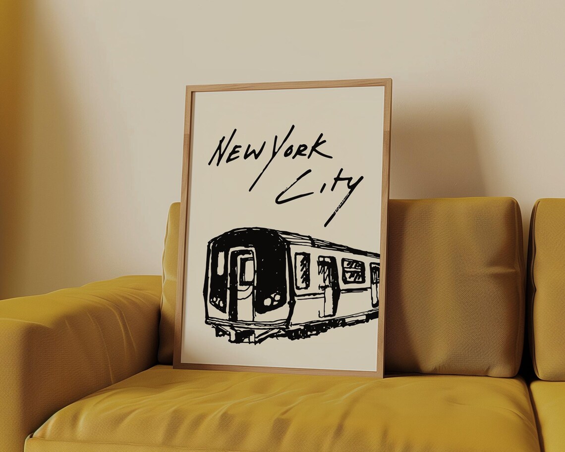New York City Subway Train Hand Drawn Line Art Sketch Poster - Image 2