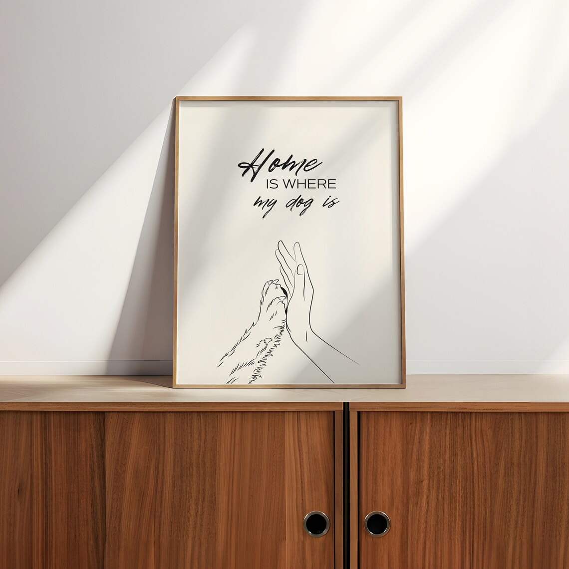 Home Is Where My Dog Is Sweet Hand And Paw Line Art Quote Poster - Image 2