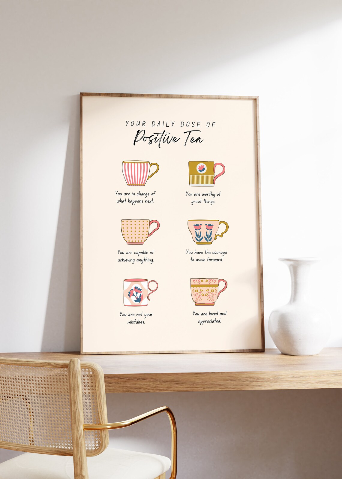 Daily Dose Of Positive Tea Affirmation Teacups Mental Health Poster - Image 4