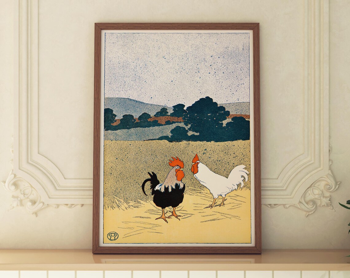 Rooster Range Chicken Art Print Decor Illustration Farmhouse Country Prairie Poster