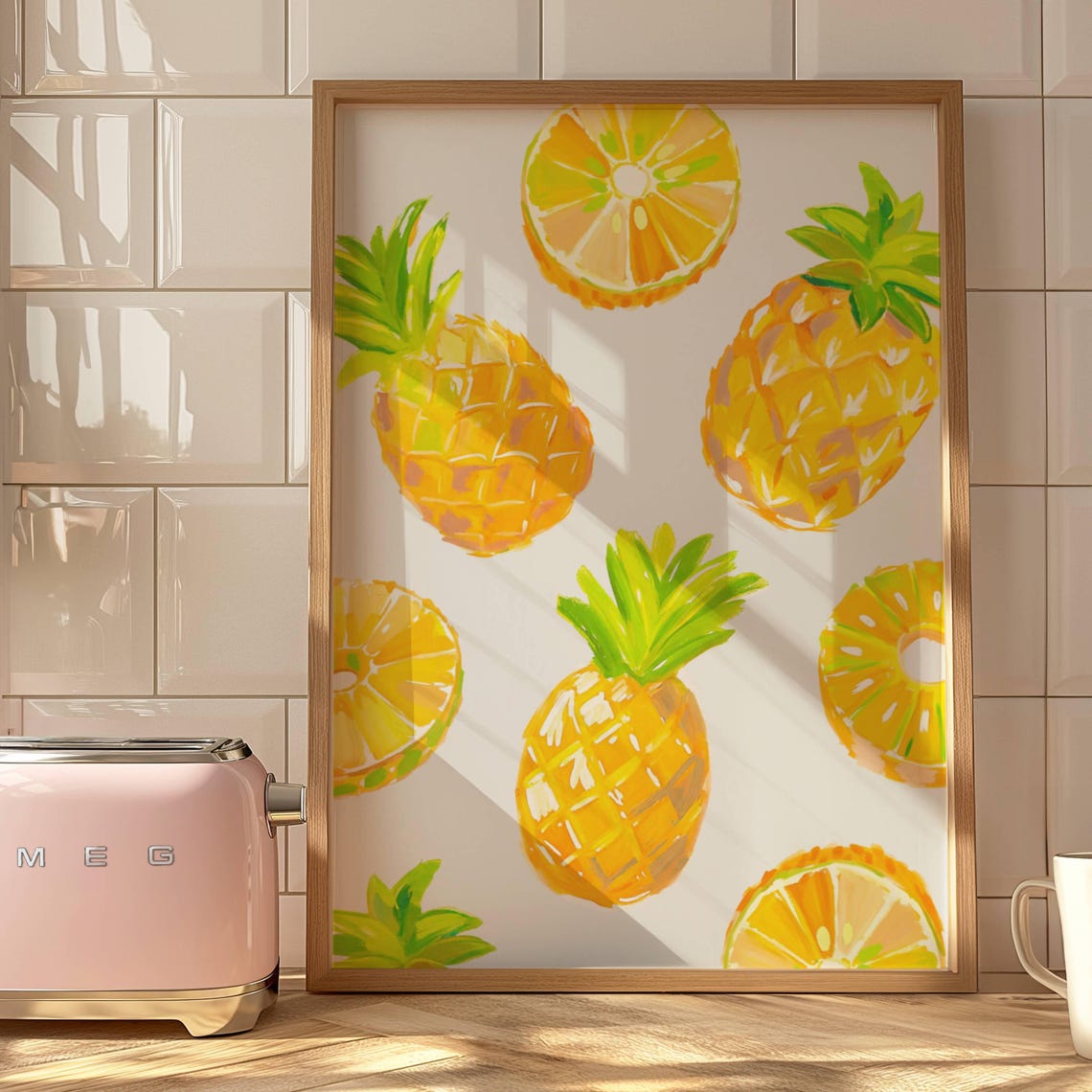 Pineapple Watercolor Fruit Pattern Tropical Kitchen Decor Poster