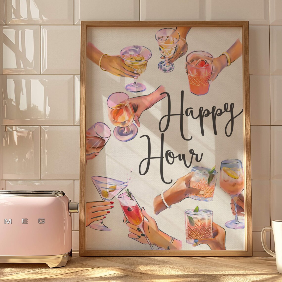 Happy Hour Cocktail Print, Retro Kitchen Bar Art