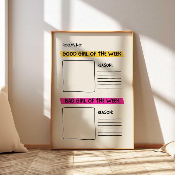 Funny Dorm Decor Good Girl Bad List Editable Wall Art