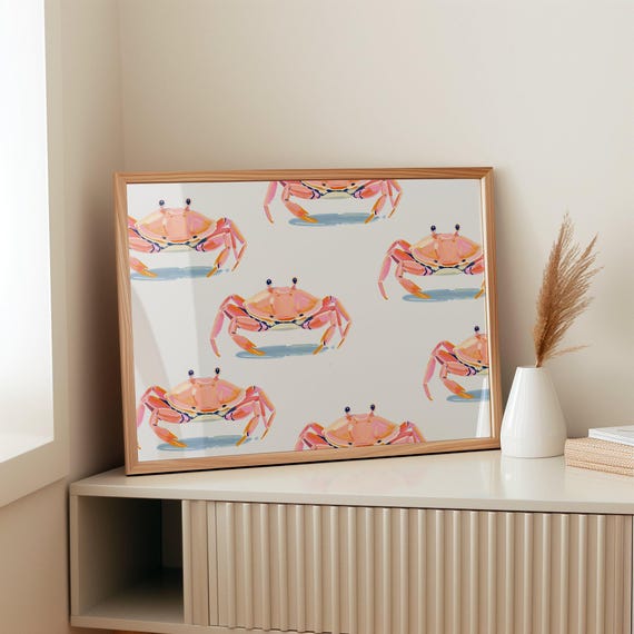 Pastel Crabs Coastal Art Print Beachy Abstract Painting Digital Download A2a6 Jpeg 300dpi