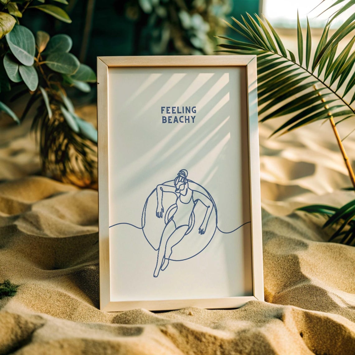 Feeling Beachy One Line Drawing Woman on Inner Tube Minimalist Art Poster