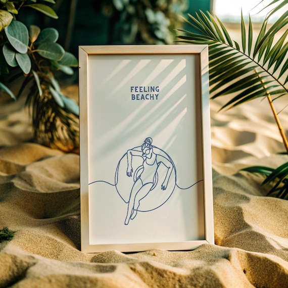 Feeling Beachy One Line Drawing Woman on Inner Tube Minimalist Art Poster