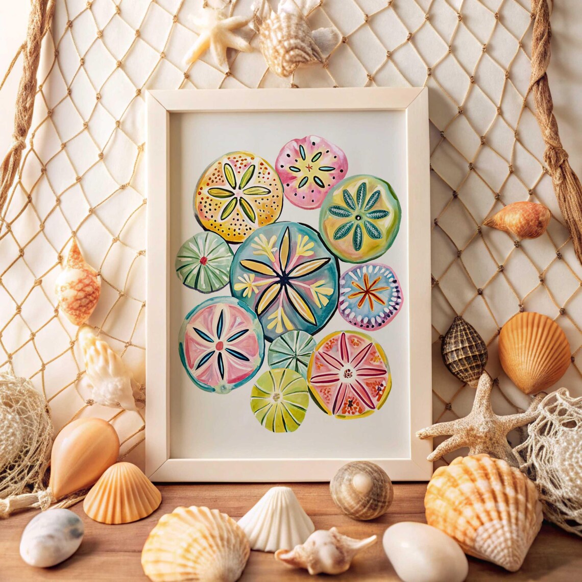 Sand Dollars Painting, Pastel Abstract Coastal Art Print