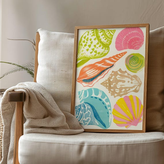 Pastel Seashells Coastal Art Print, Beach House Decor