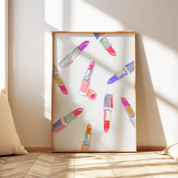 Pink Lipstick Watercolor Print Girly Coquette Room Decor A2a6 Jpeg 300dpi