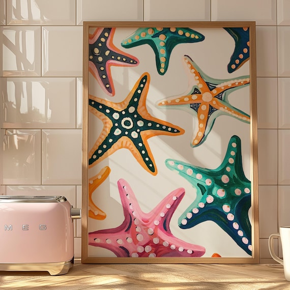 Starfish Painting Colorful Pastel Abstract Coastal Beach House Wall Art Print Summer Dining Room Kitchen Meet Me At The Poster 2