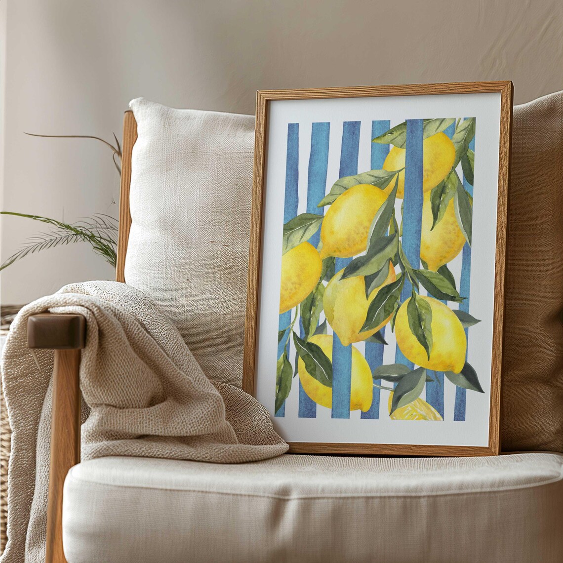Lemons and Stripes Art Print, Modern Kitchen Decor
