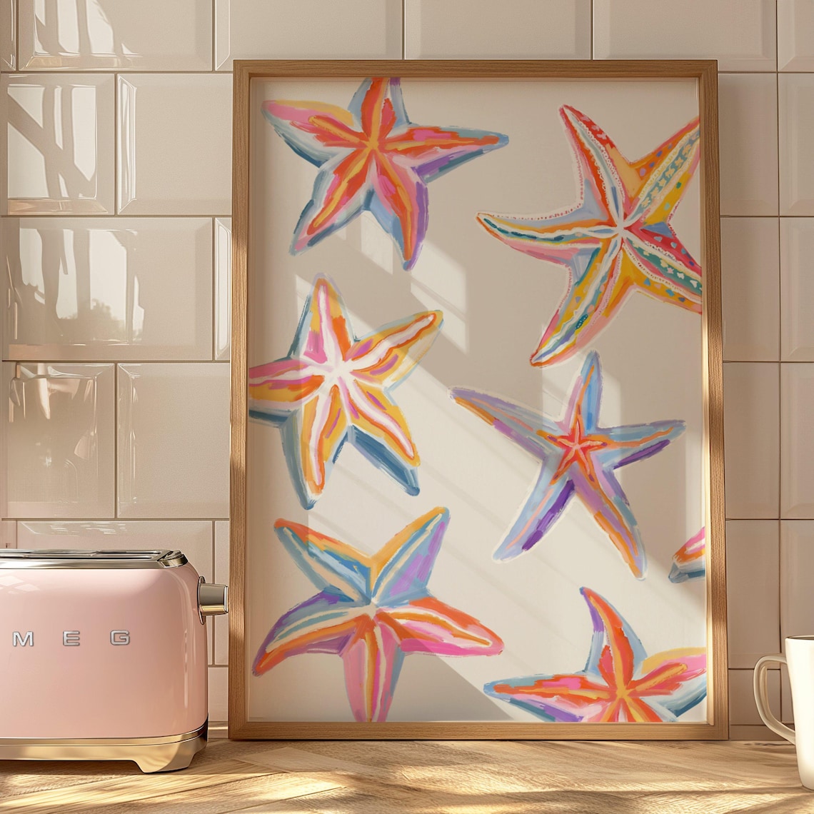 Starfish Painting, Pastel Abstract Coastal Art Print