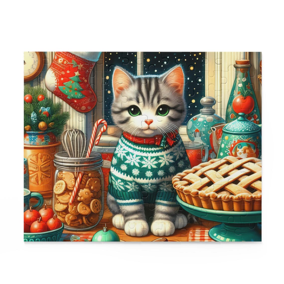Festive Kitten Baking Christmas Jigsaw Puzzle Box Gift Poster - Image 2