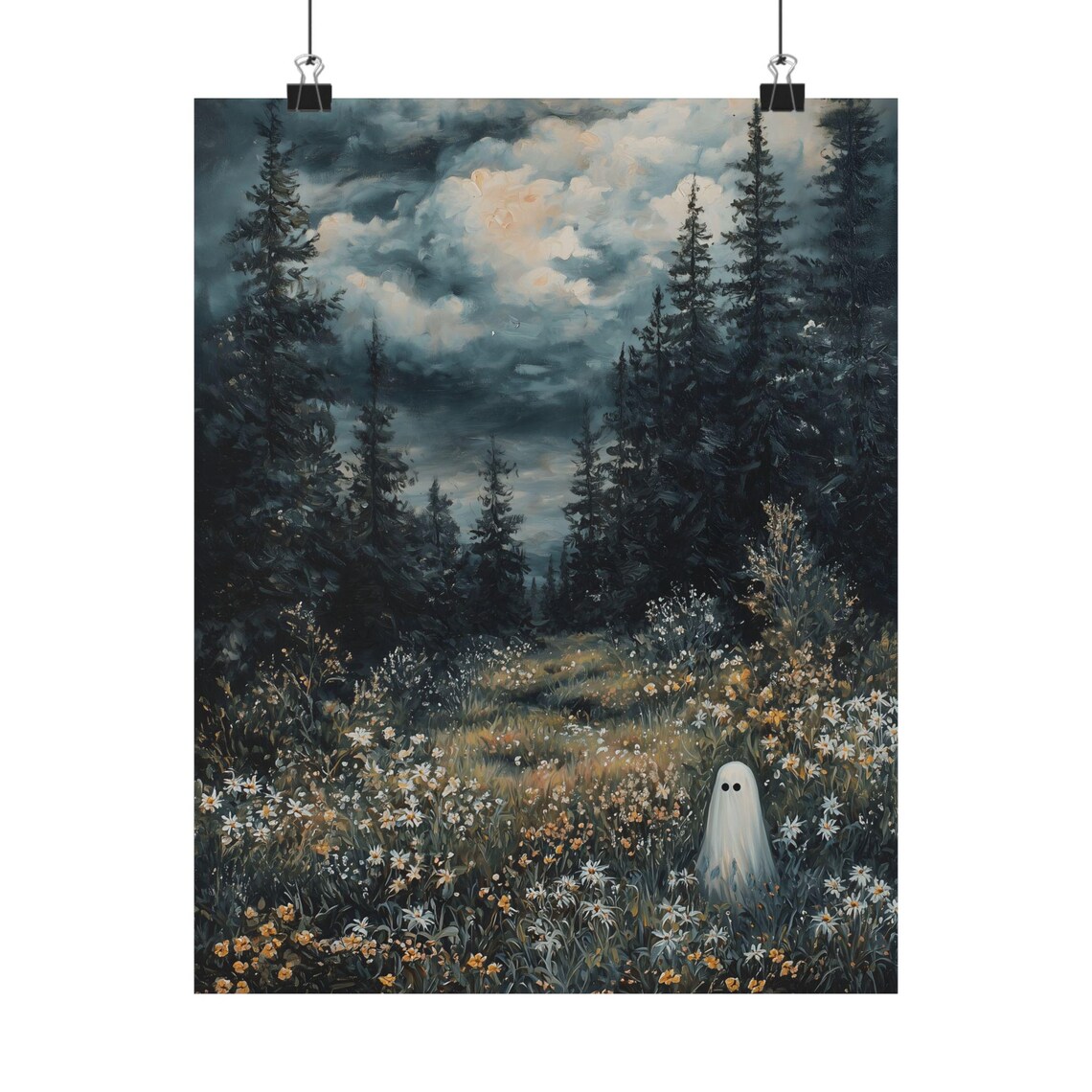 Ghost in Magical Forest Meadow Art Print, Dark Academia - Image 4