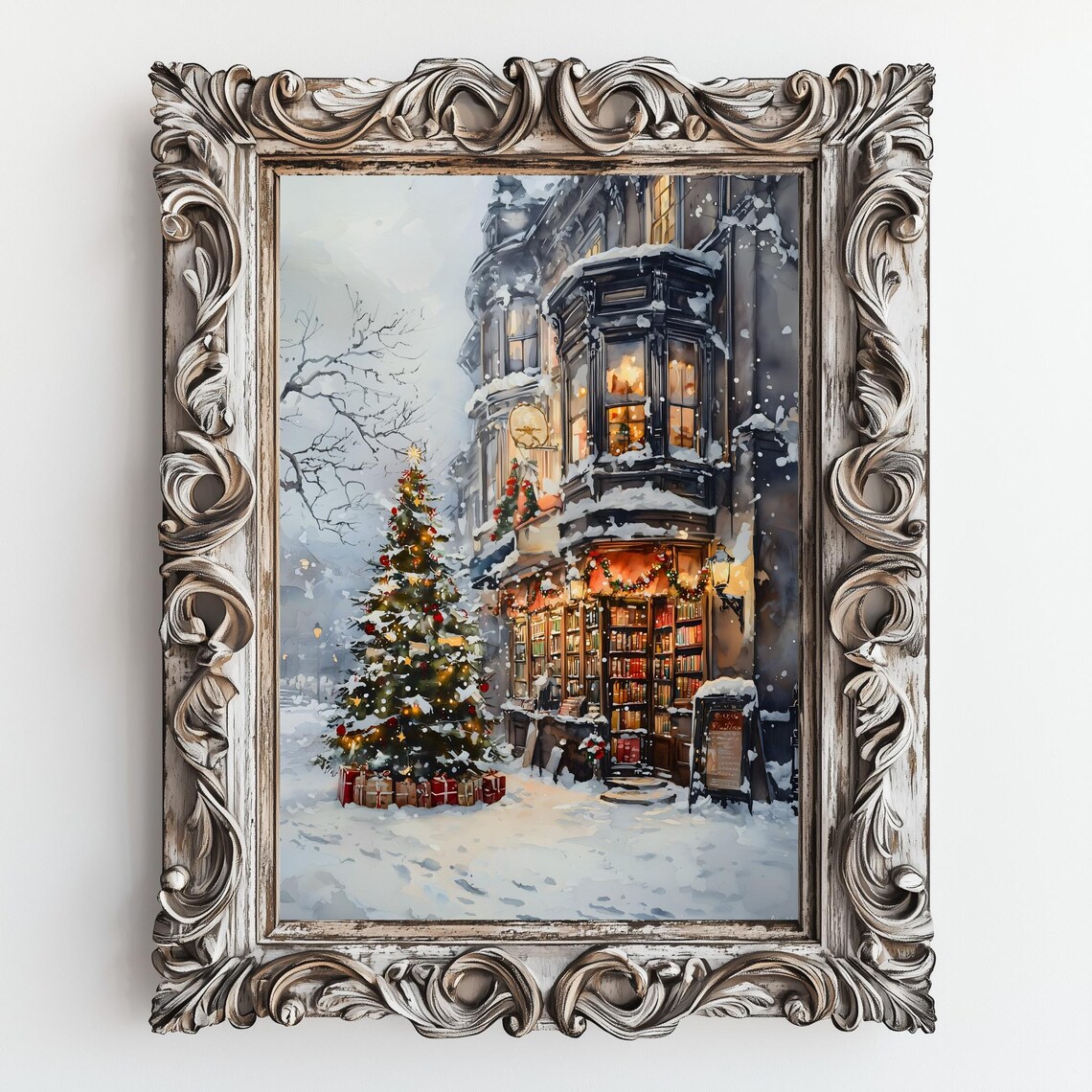 Bookish Christmas Art Print, Winter Book Lover Decor - Image 2