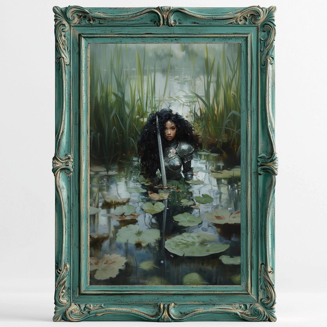 Female Knight Victorian Decor Dark Academia Print The Lake Goth Moody Victorian Wall Art Dark Decor Aesthetic Woman With Sword Print - Image 2