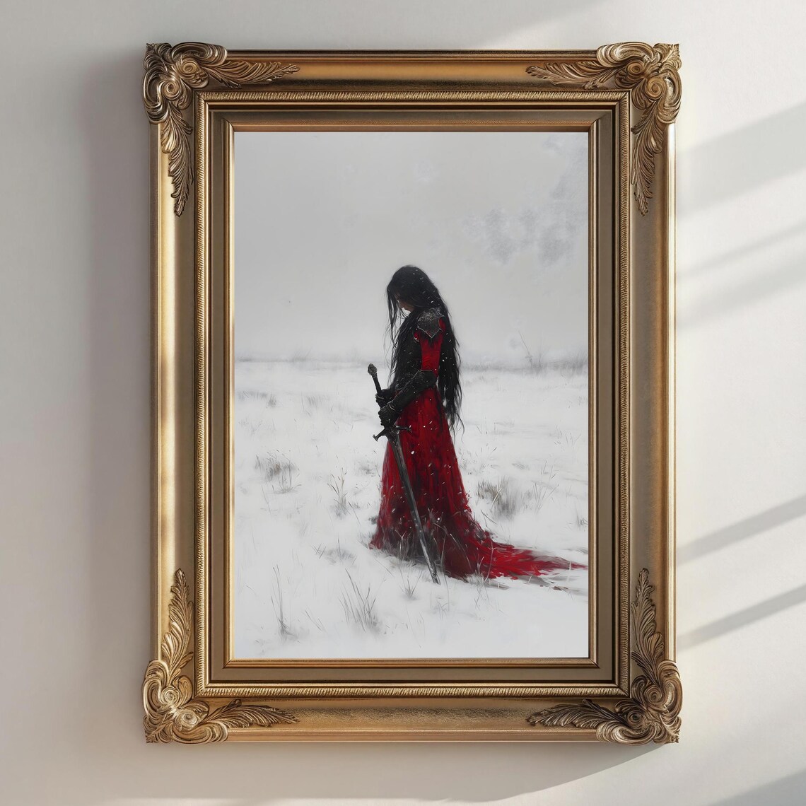 Female Knight Winter Art Print, Dark Academia - Image 2