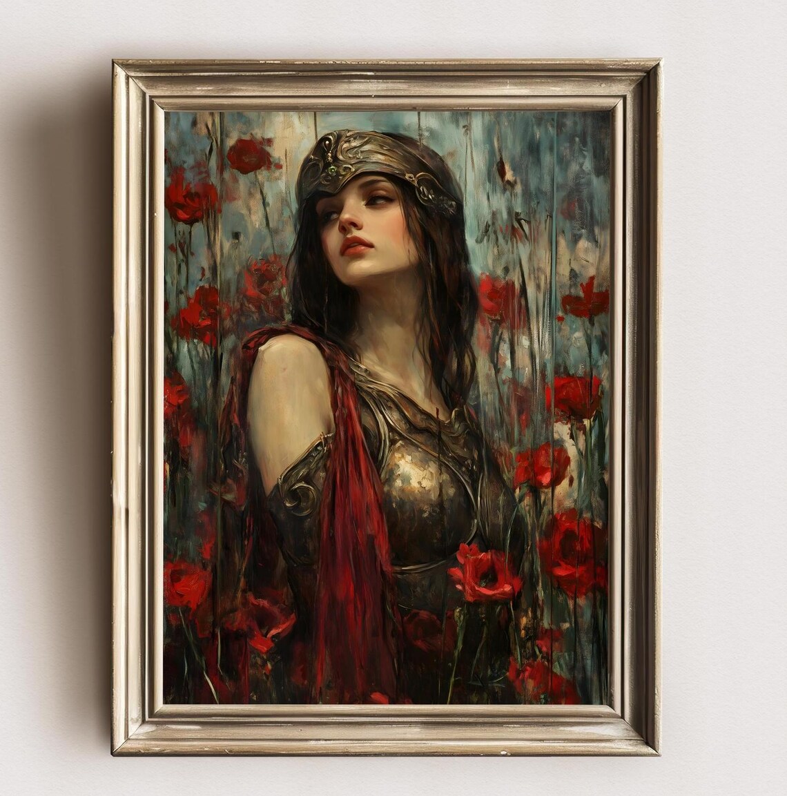 Athena Goddess Dark Academia Floral Art Print