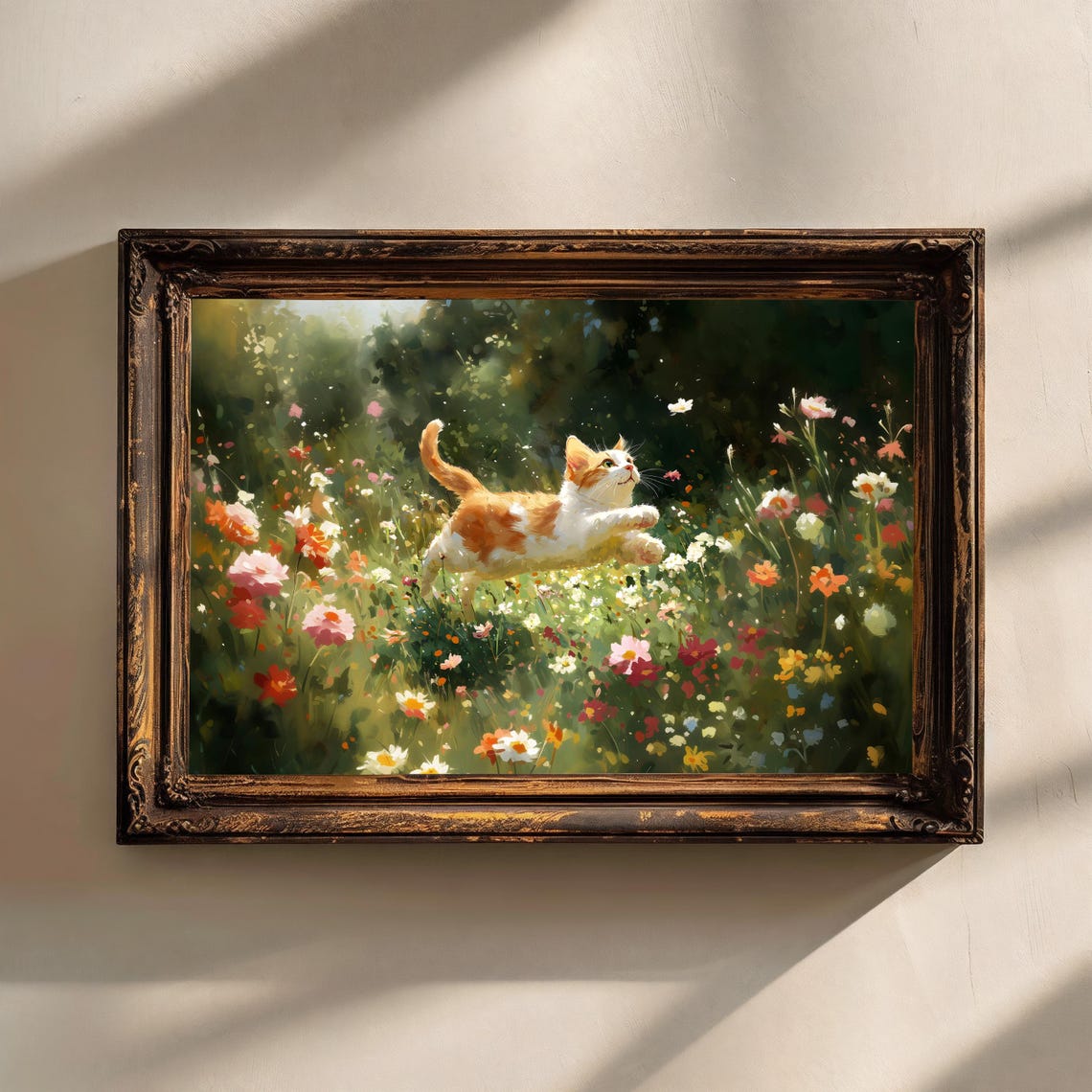 Cat Floral Painting Vintage Cottagecore Art Flowers Landscape Painting Animal Art Print Vintage Print Cat Wall Art Cat Lover Gift - Image 2