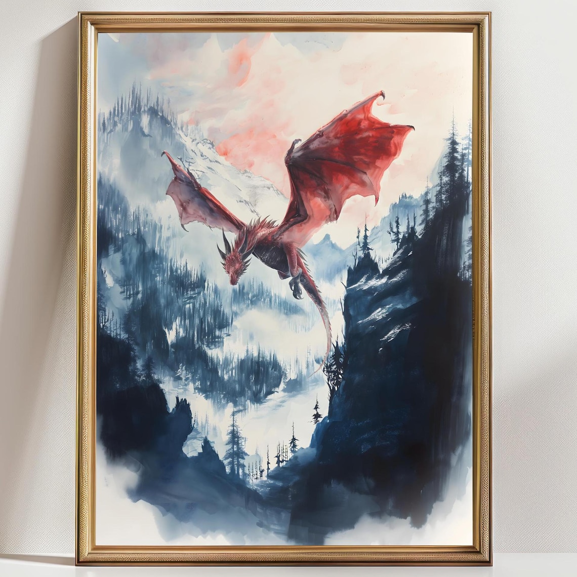 Mystic Dragon Watercolor Poster, Dark Academia Fantasy - Image 2