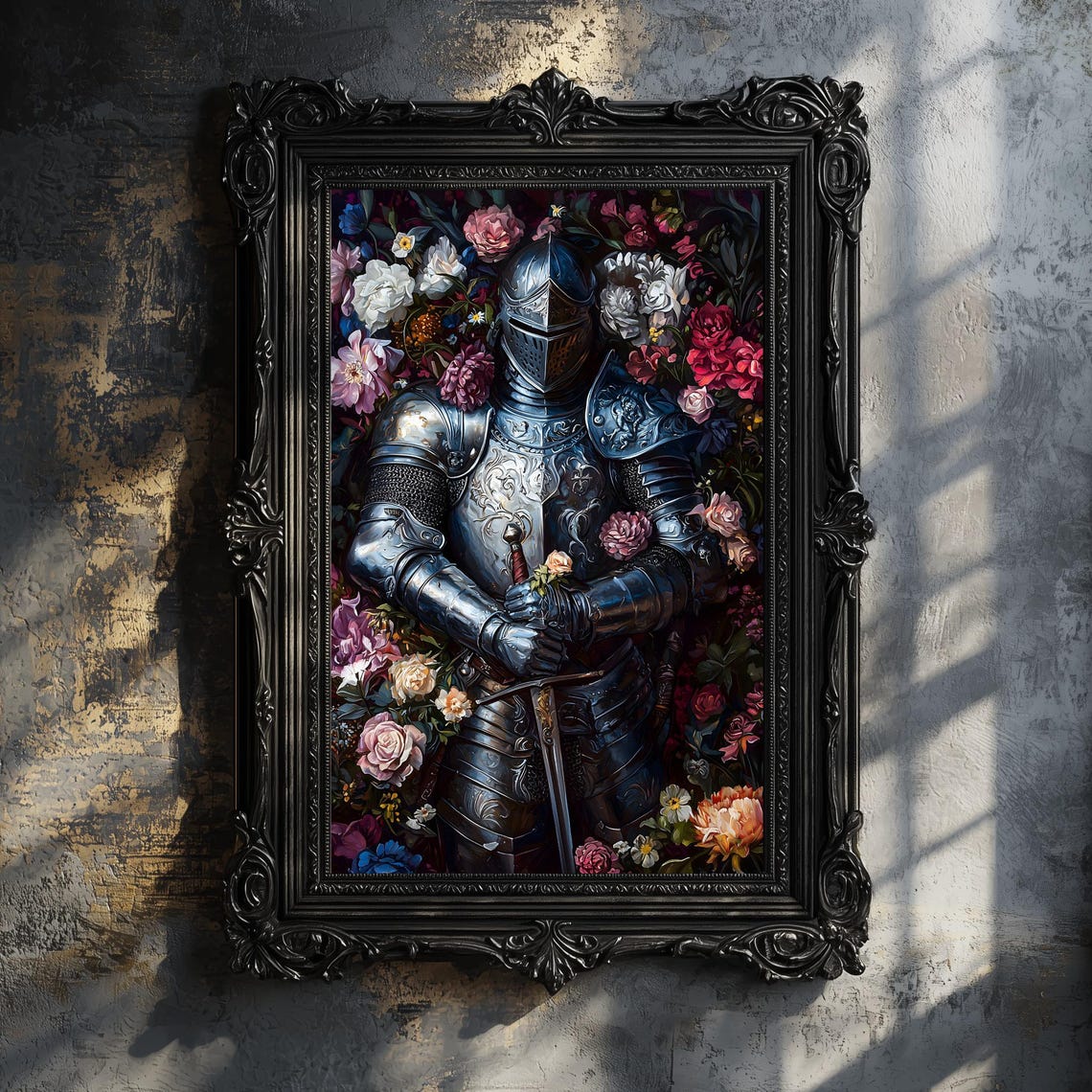 Medieval Knight Armor Sword Roses Floral Knightcore Wall Art - Image 2