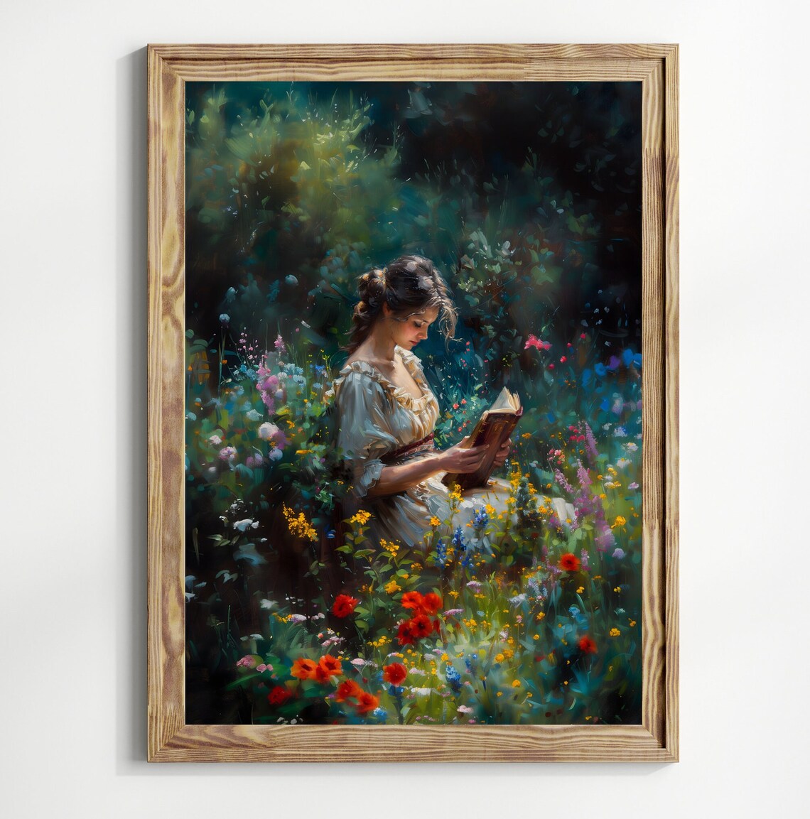 Bookish Victorian Woman Reading, Dark Academia Print