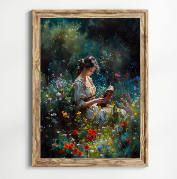 Bookish Victorian Woman Reading, Dark Academia Print