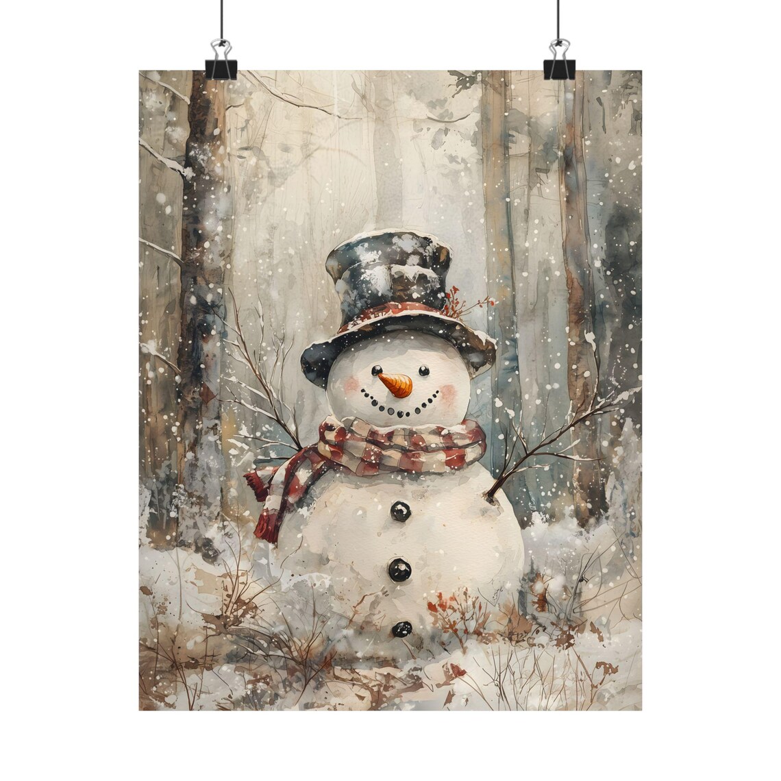 Vintage Snowman Christmas Wall Art Print - Image 2