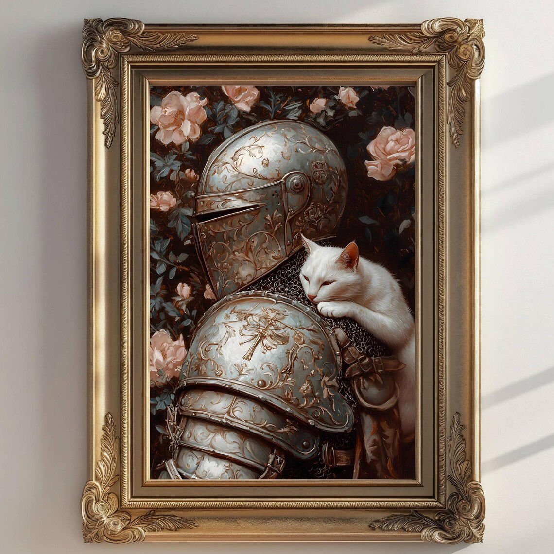 Medieval Knight With Cat, Gothic Fantasy Art Print
