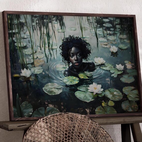 Ophelia Dark Lake Woman Among Water Lilies Moody Gothic Wall Art Poster