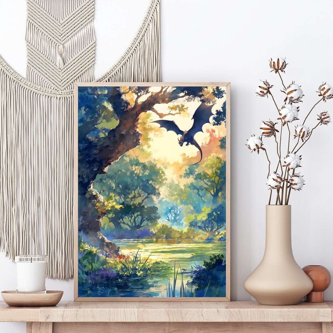 Forest Dragon Watercolor Poster, Dark Academia Fantasy - Image 2