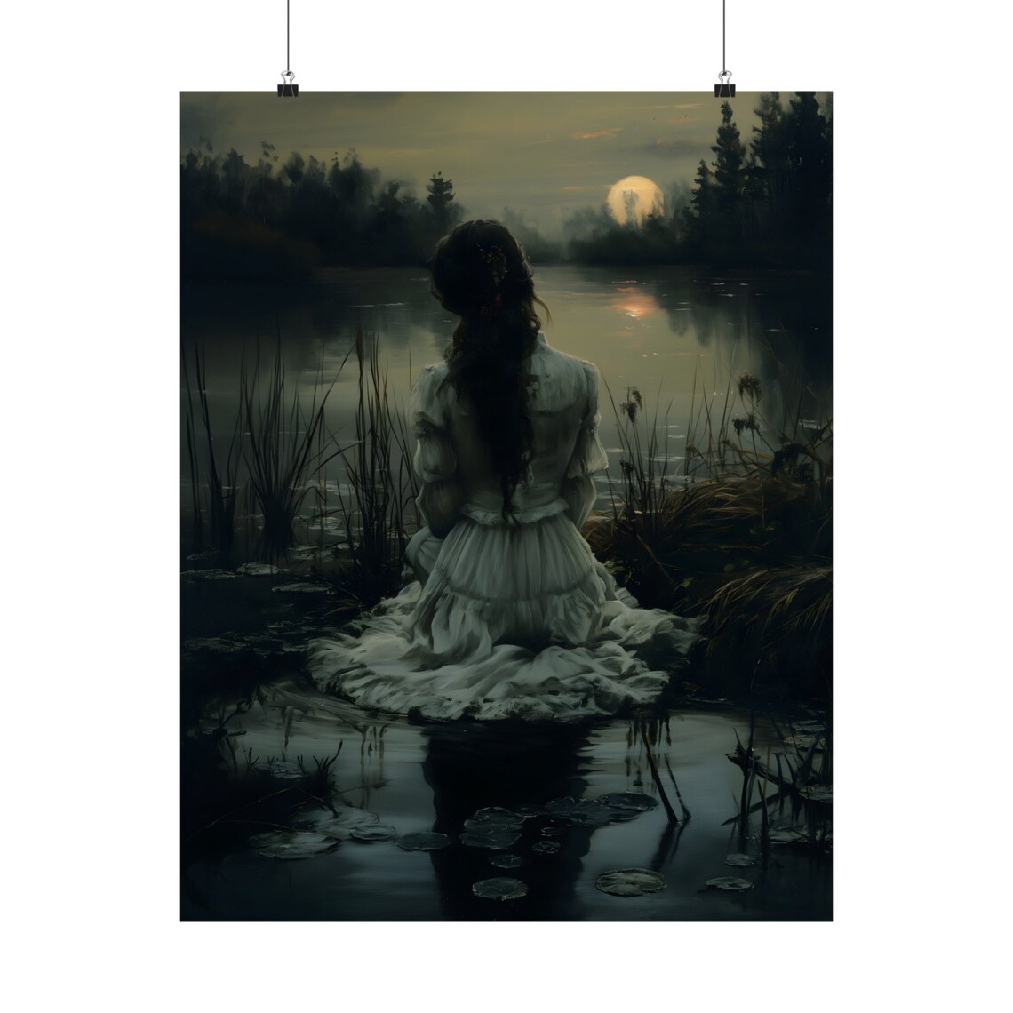 Lake And Moon Dark Academia Gothic Wall Art Print - Image 2