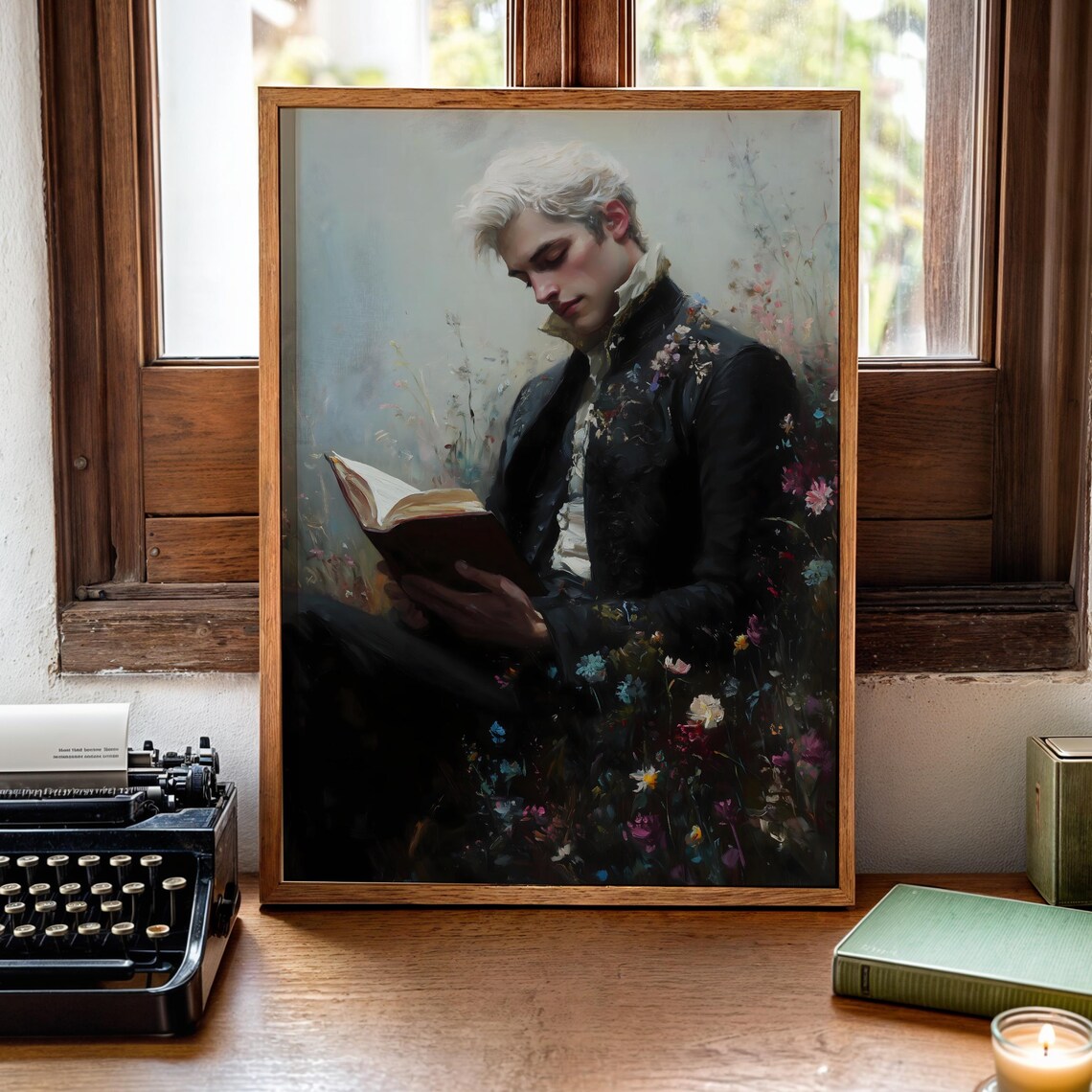 Victorian Gentleman Reading Book In Wildflower Meadow Bookish Art Poster - Image 3