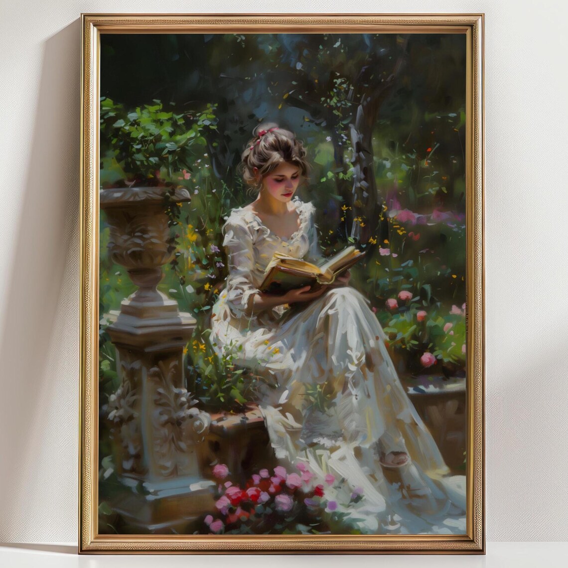 Victorian Woman Reading Book, Dark Academia Art Print